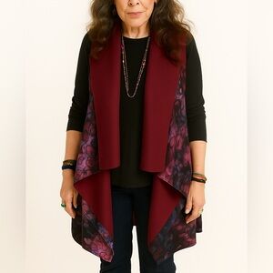 RHO hand painted silk open vest burgundy purple alcohol ink watercolor medium